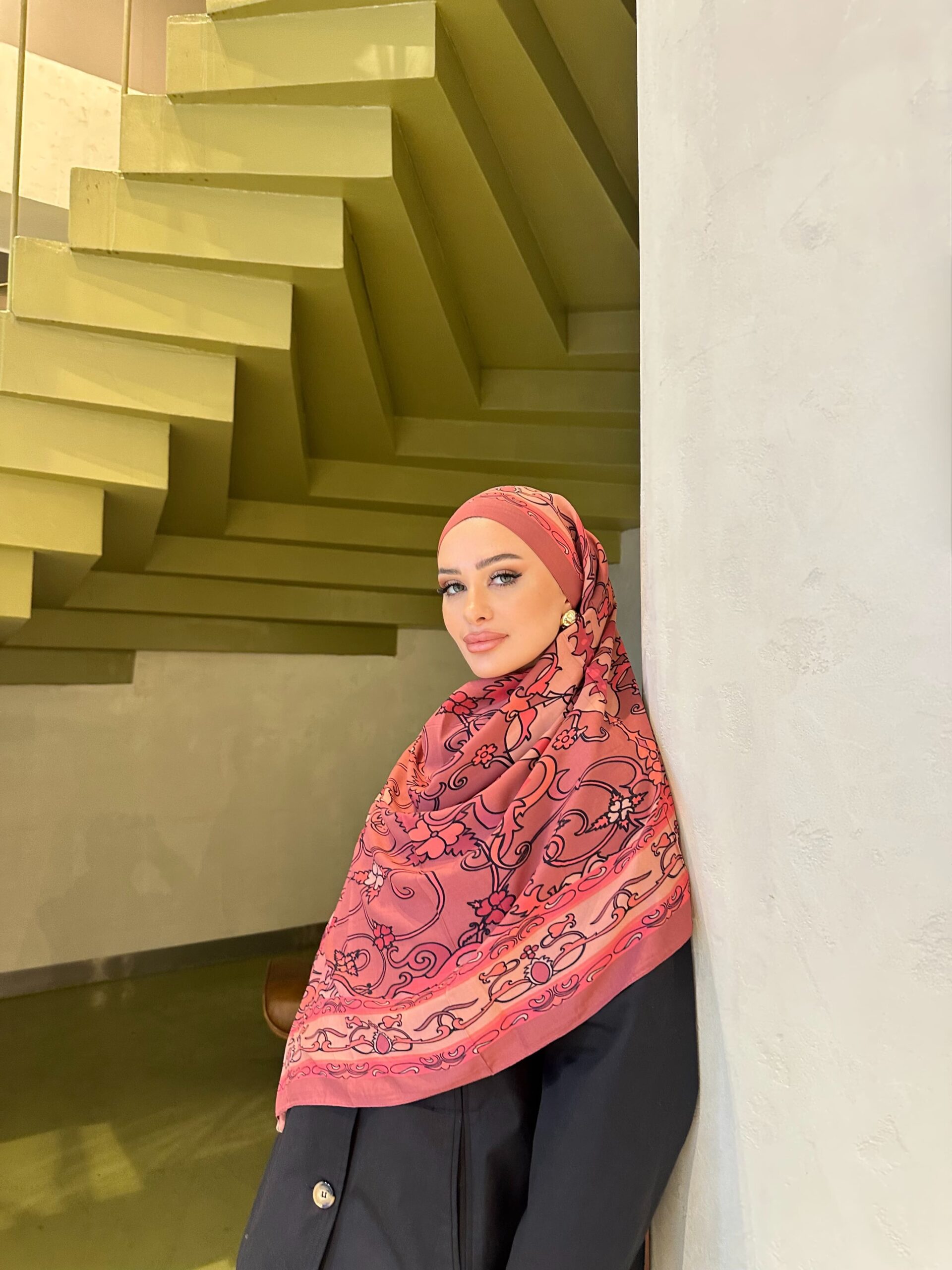 Gül Kurusu İberya Işığı Desen Pamuk İpek Şal - Görsel 2