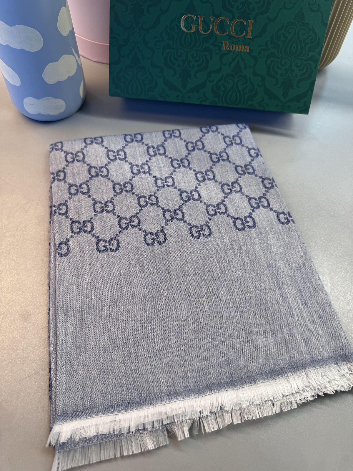 A Kalite İthal Yün İpek Şal - Kot Mavi