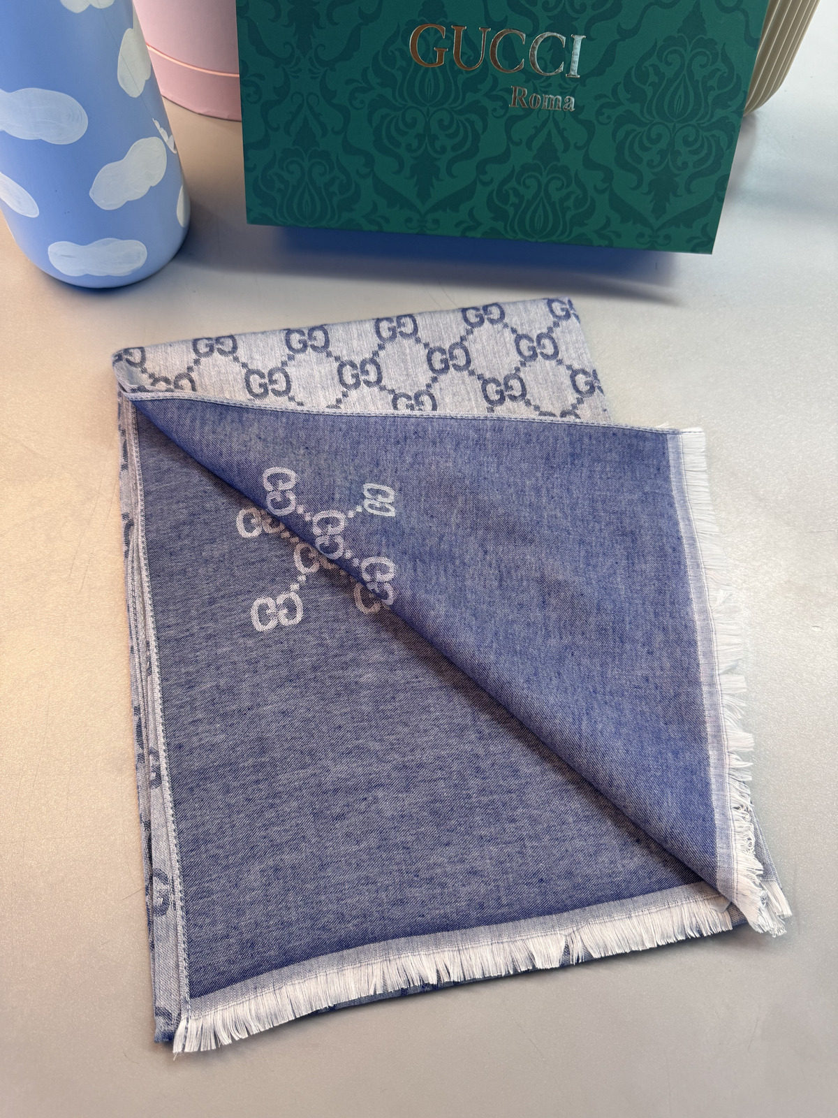 A Kalite İthal Yün İpek Şal - Kot Mavi - Görsel 2