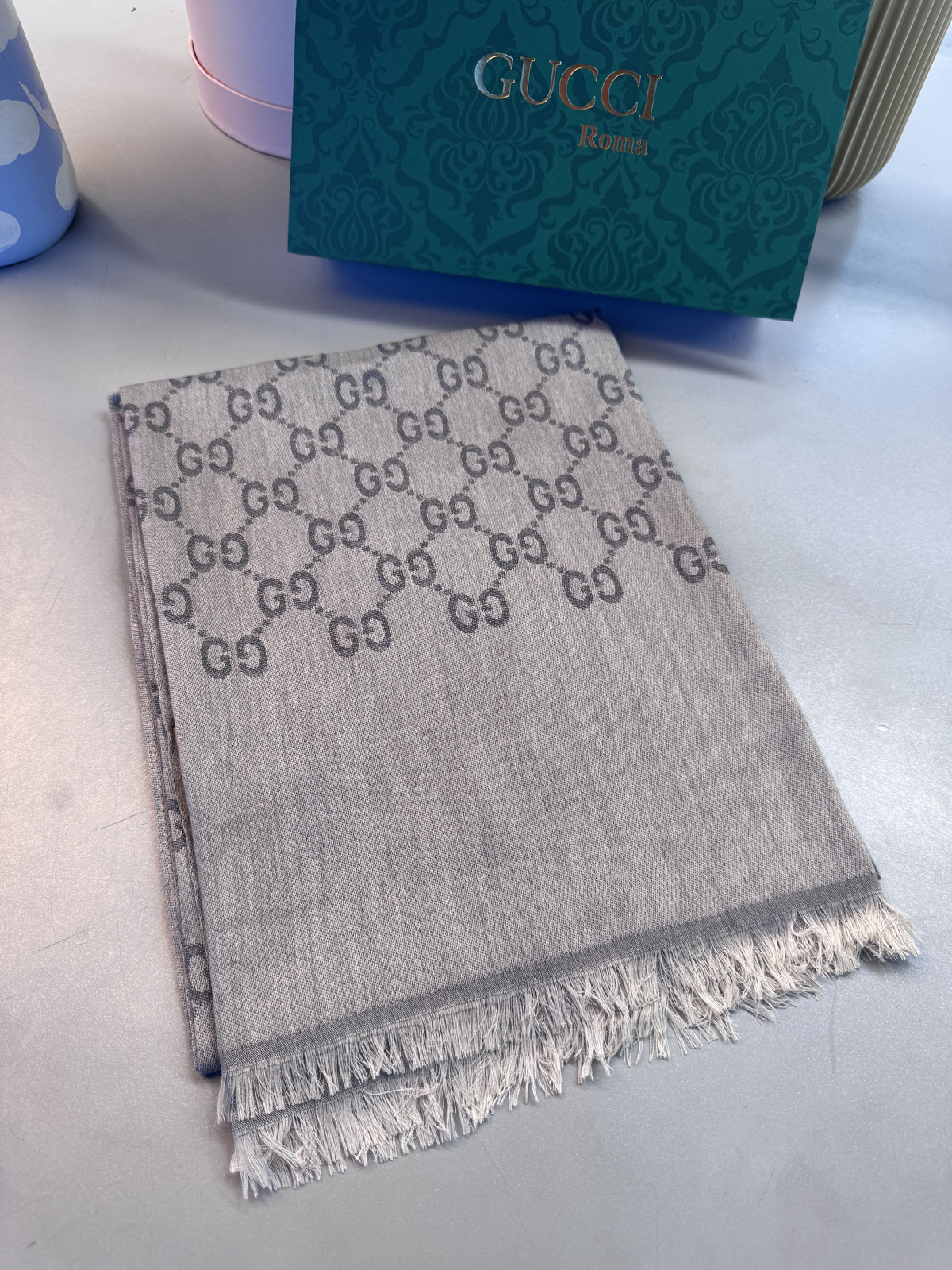 A Kalite İthal Yün İpek Şal - Gri