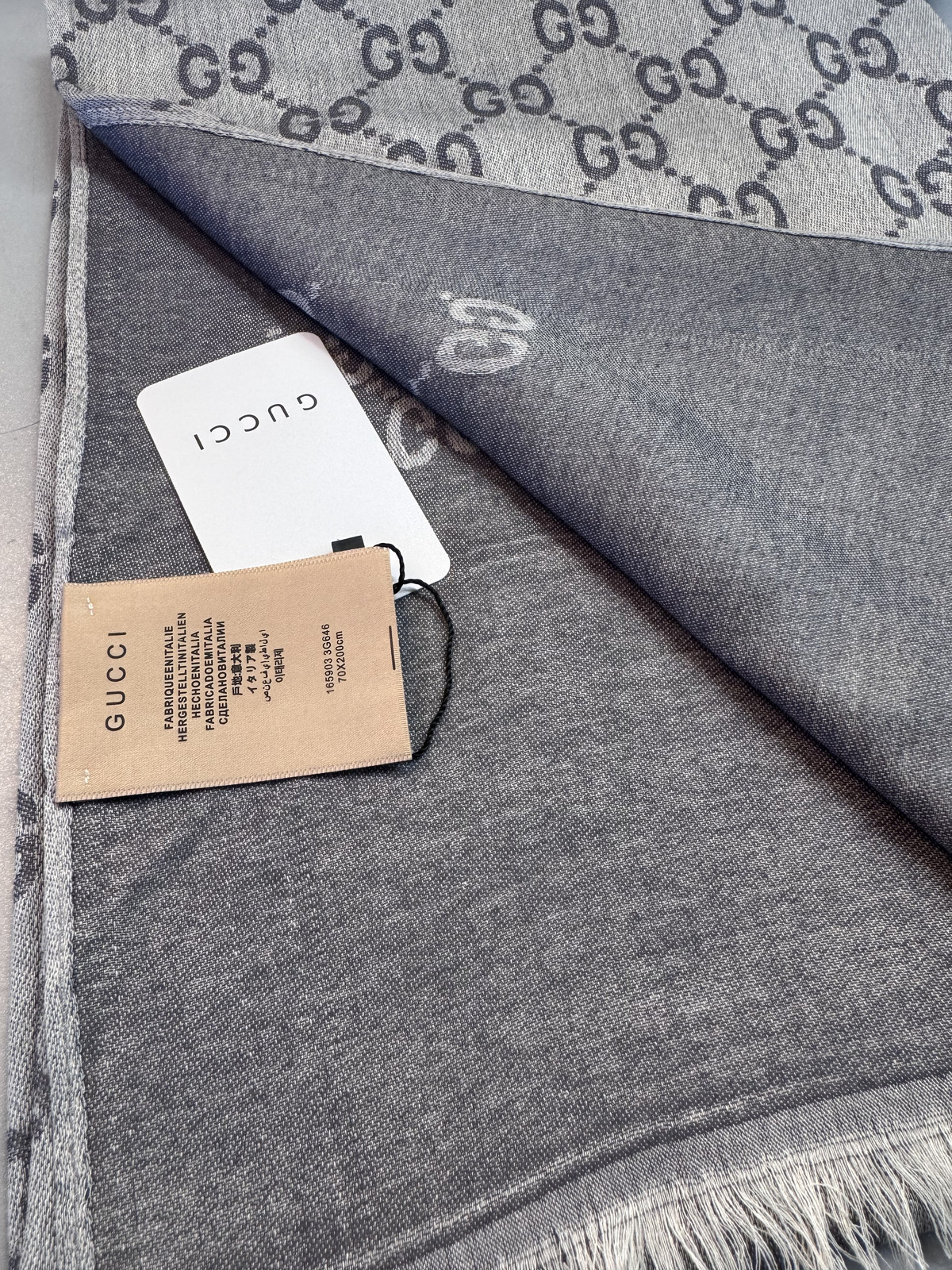 A Kalite İthal Yün İpek Şal - Gri - Görsel 2