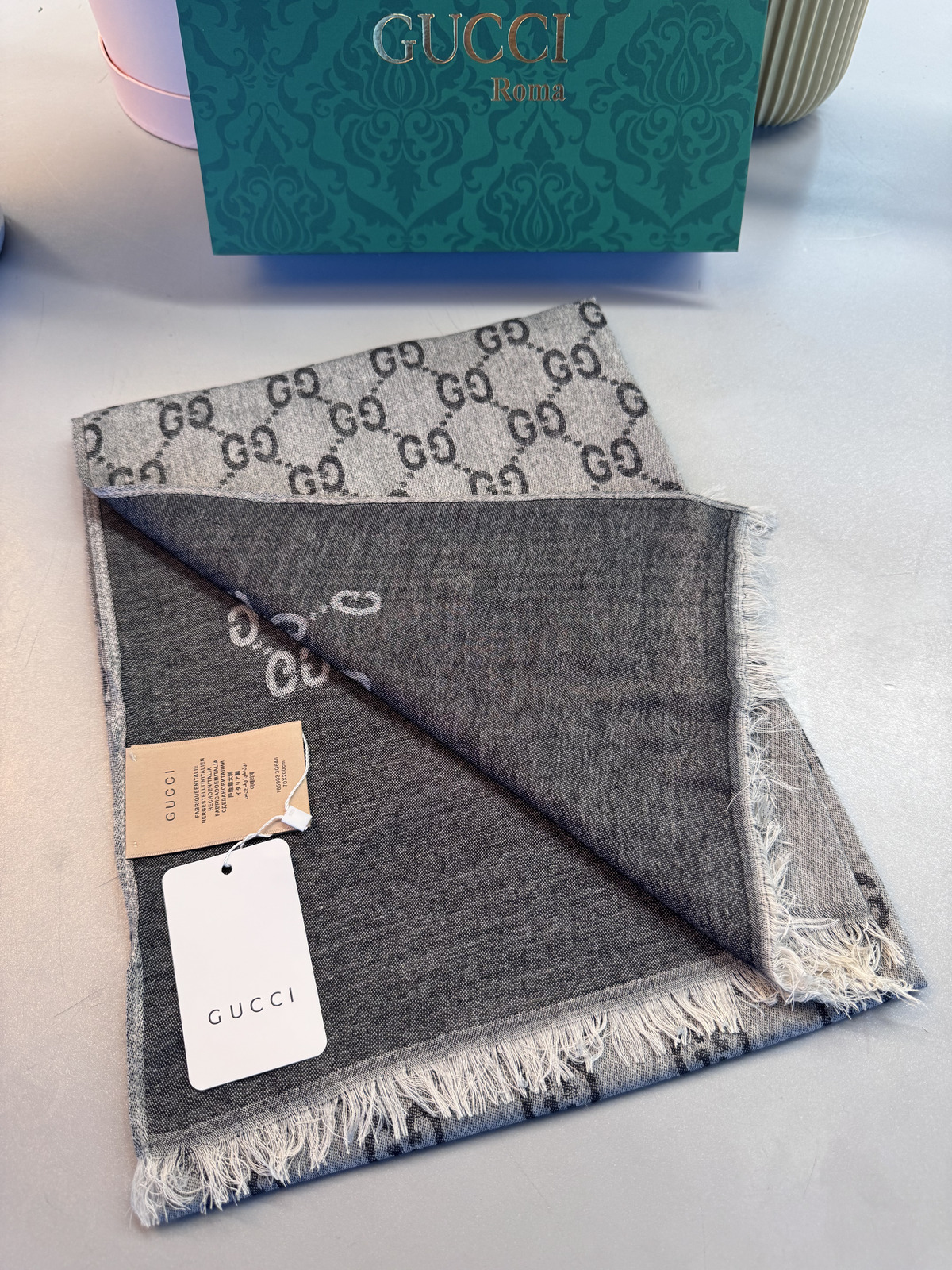 A Kalite İthal Yün İpek Şal - Antrasit - Görsel 2