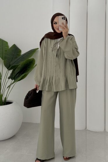 Vool Bağlamalı ASTARLI İkili Takım TK100165 - Haki