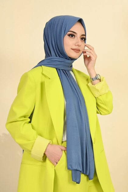 Penye Şal Hijap Modeli - Açık İndigo