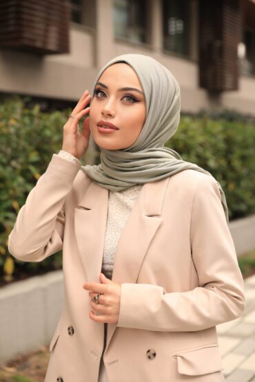 Penye Şal Hijap Modeli - Açık Mercan