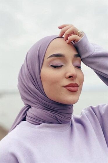 Penye Şal Hijap Modeli - Eflatun