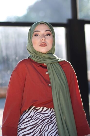 Penye Şal Hijap Modeli - Haki