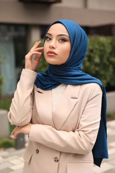 Penye Şal Hijap Modeli - Petrol Mavisi