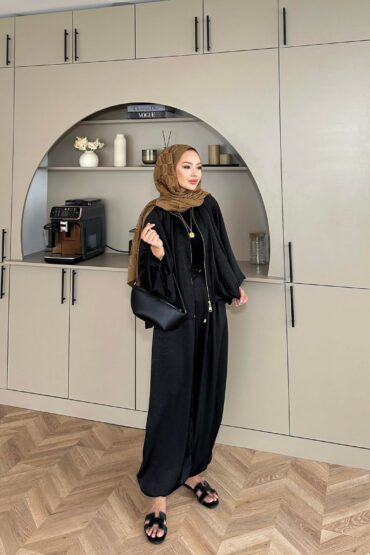 Saten Bomber Ceket Pantolon İkili Takım TK100238 -Siyah