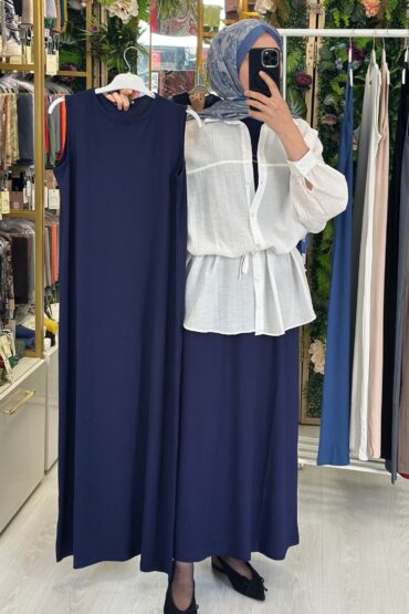 Sıfır Kol Elbise L1002220 - Lacivert