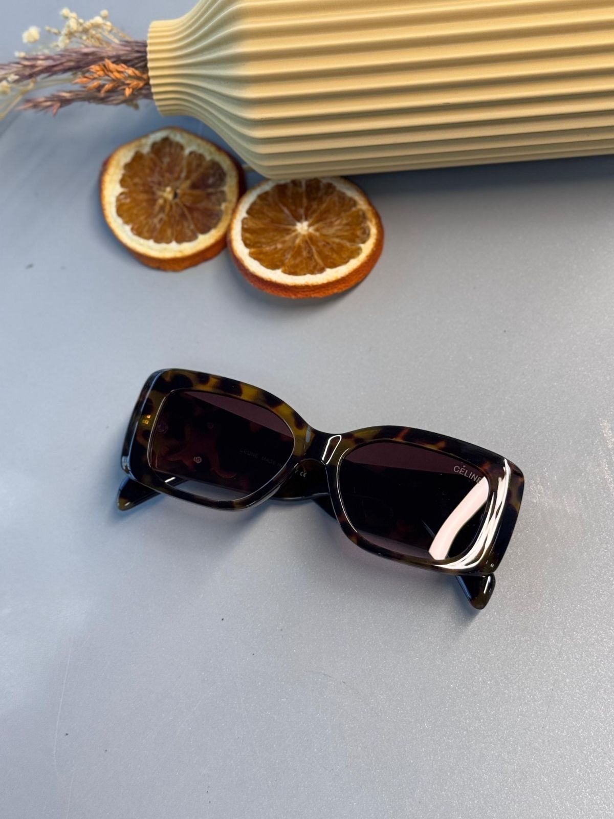 Celine Triomphe XL 01 CL - Dikdörtgen Güneş Gözlüğü - Leopar Kahve