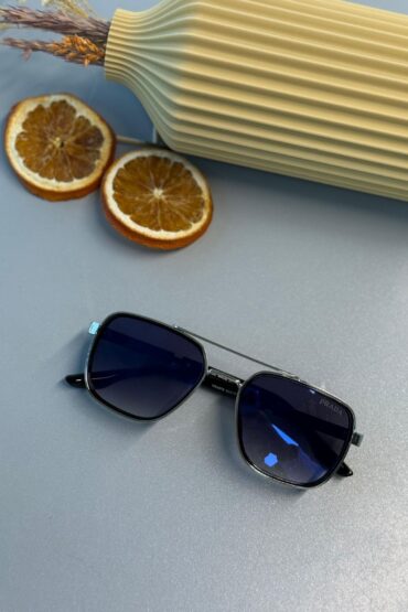 Prada PR 16VS Dikdörtgen Güneş Gözlüğü- Siyah gümüş