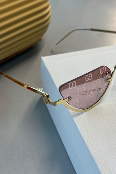 Gucci Metal Çerçeve Gold Kadın Güneş Gözlüğü - Pembe