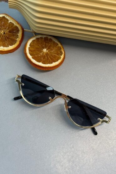 Gucci Metal Çerçeve Gold Kadın Güneş Gözlüğü - Mavi Degrade