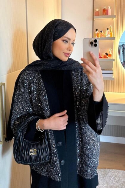 Payetli Üçlü Takım - Siyah