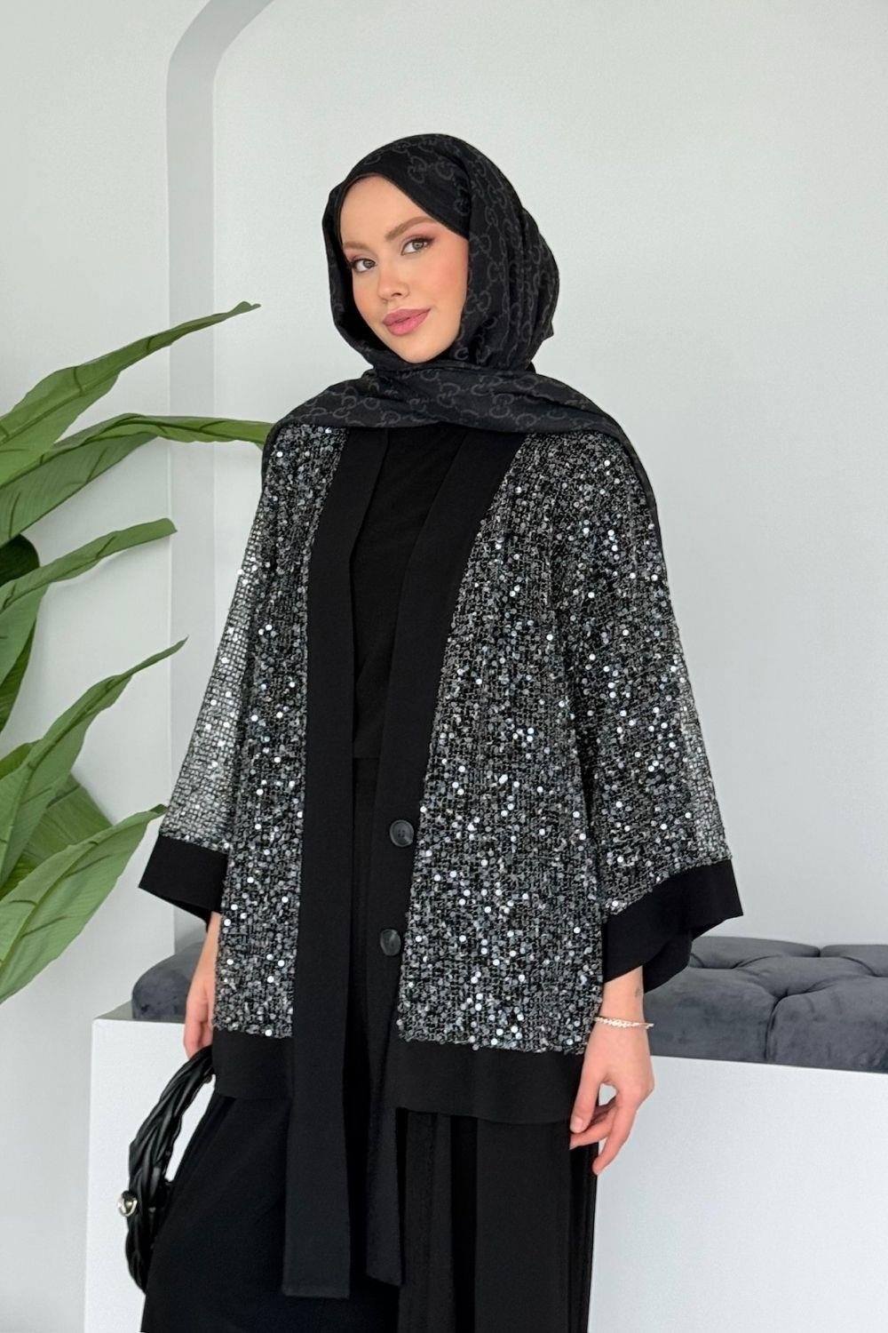 Payetli Üçlü Takım - Siyah - Görsel 4