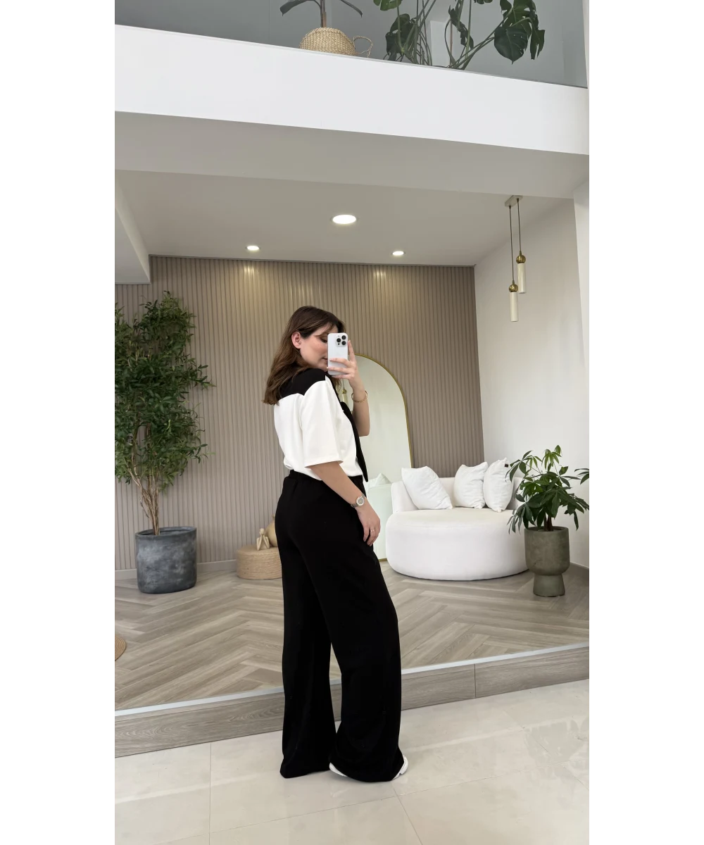 Fular Detaylı Modal T-shirt Eşofman Takım - Siyah - Görsel 4