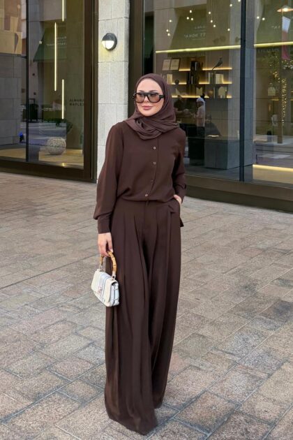 Maison Prestige Pliseli Palazzo Takım - Kahve