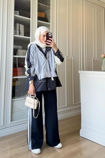 Massimo Kapüşonlu Garnili Takım - Lacivert-gri