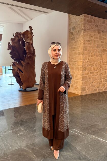 Payetli Hırka 3'lü Takım- Kahve