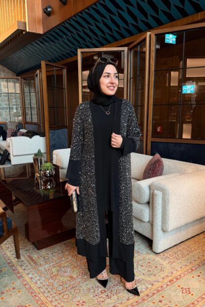 Payetli Hırka 3'lü Takım- Siyah