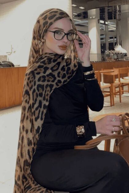 Leopar Pamuk Floş Şal - Kahve