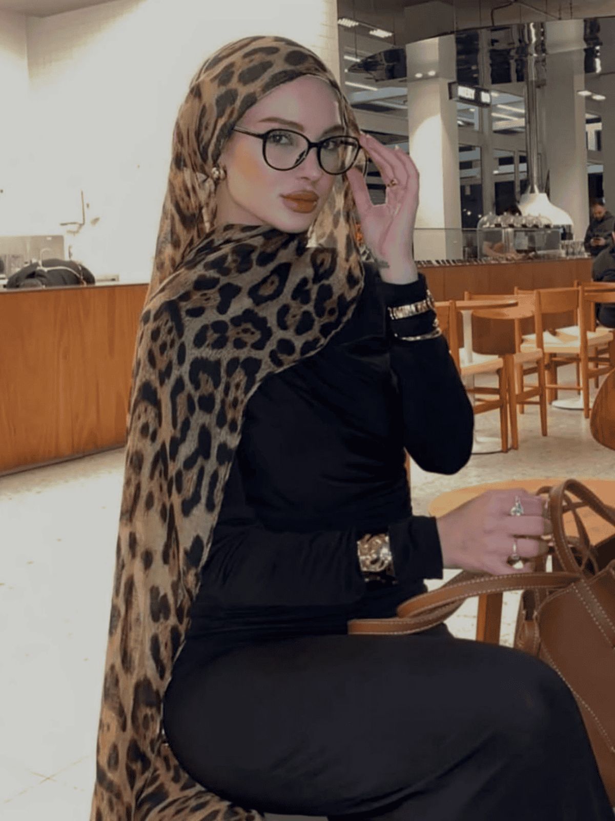 Leopar Pamuk Floş Şal - Kahve