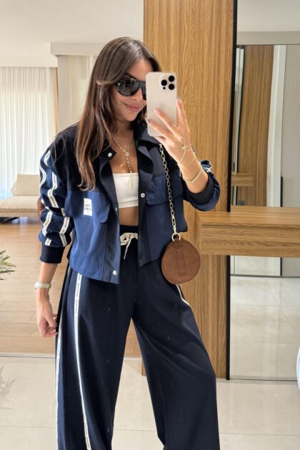 Twst Paraşüt Kol Detaylı Garnili İkili Takım- Lacivert