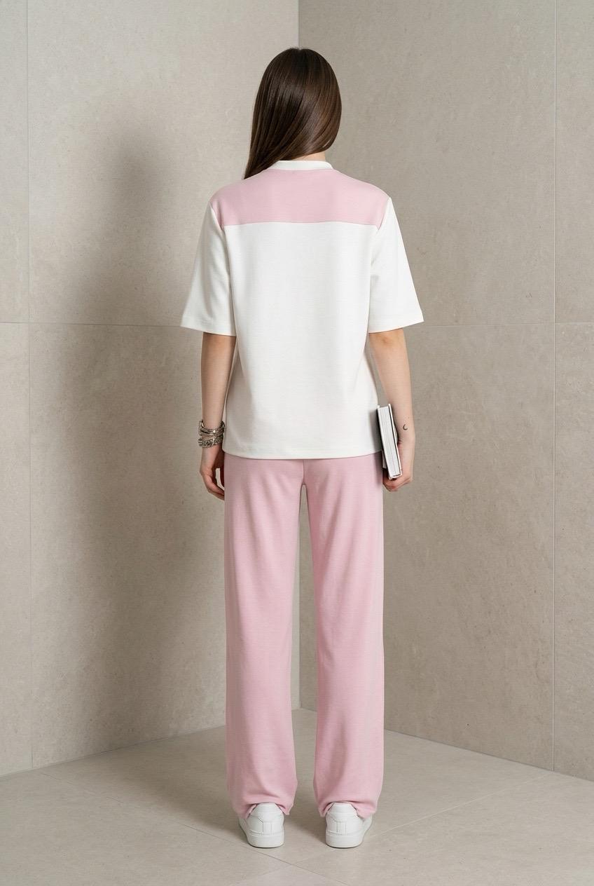 Fular Detaylı Modal T-shirt Eşofman Takım - Pembe - Görsel 2