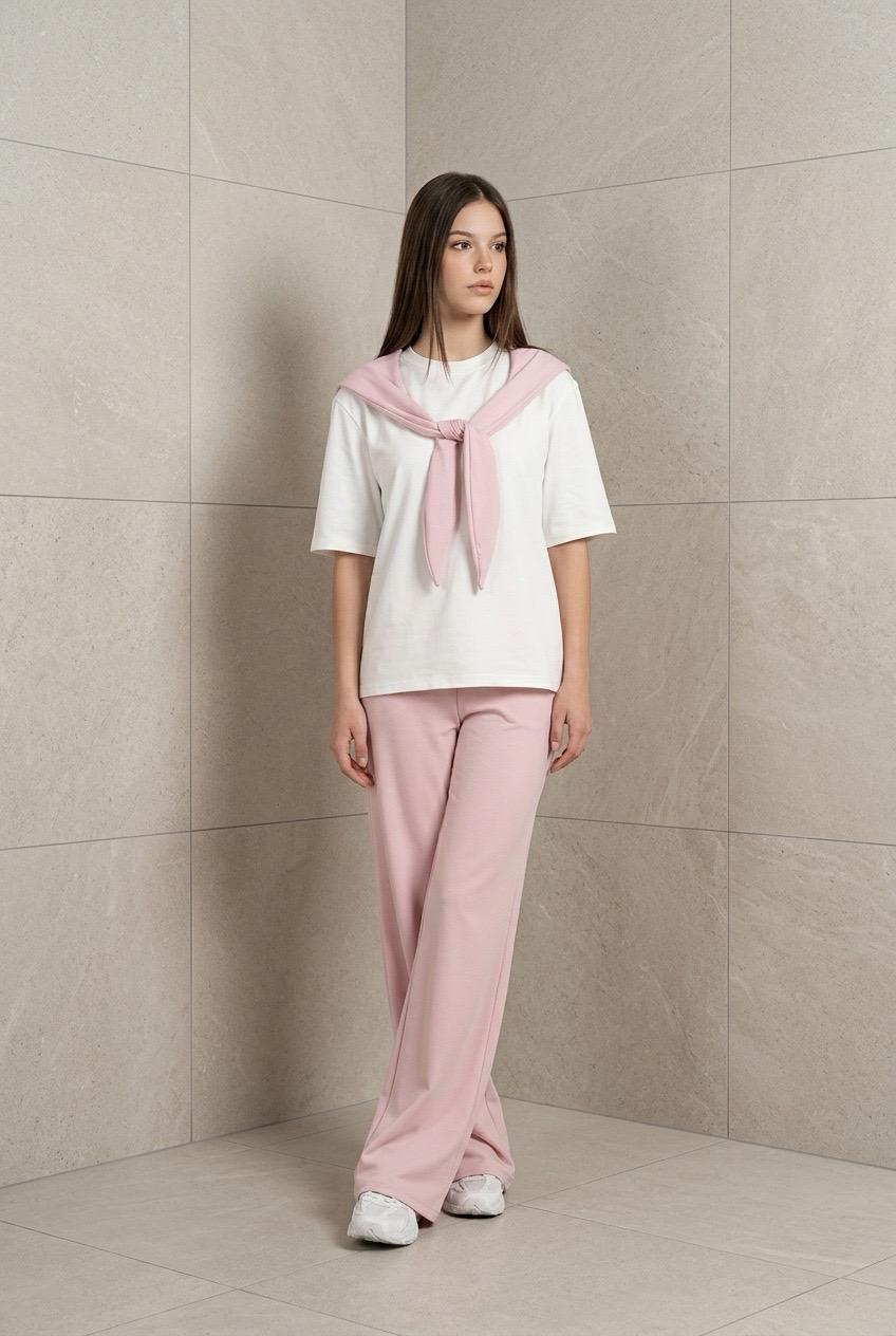 Fular Detaylı Modal T-shirt Eşofman Takım - Pembe