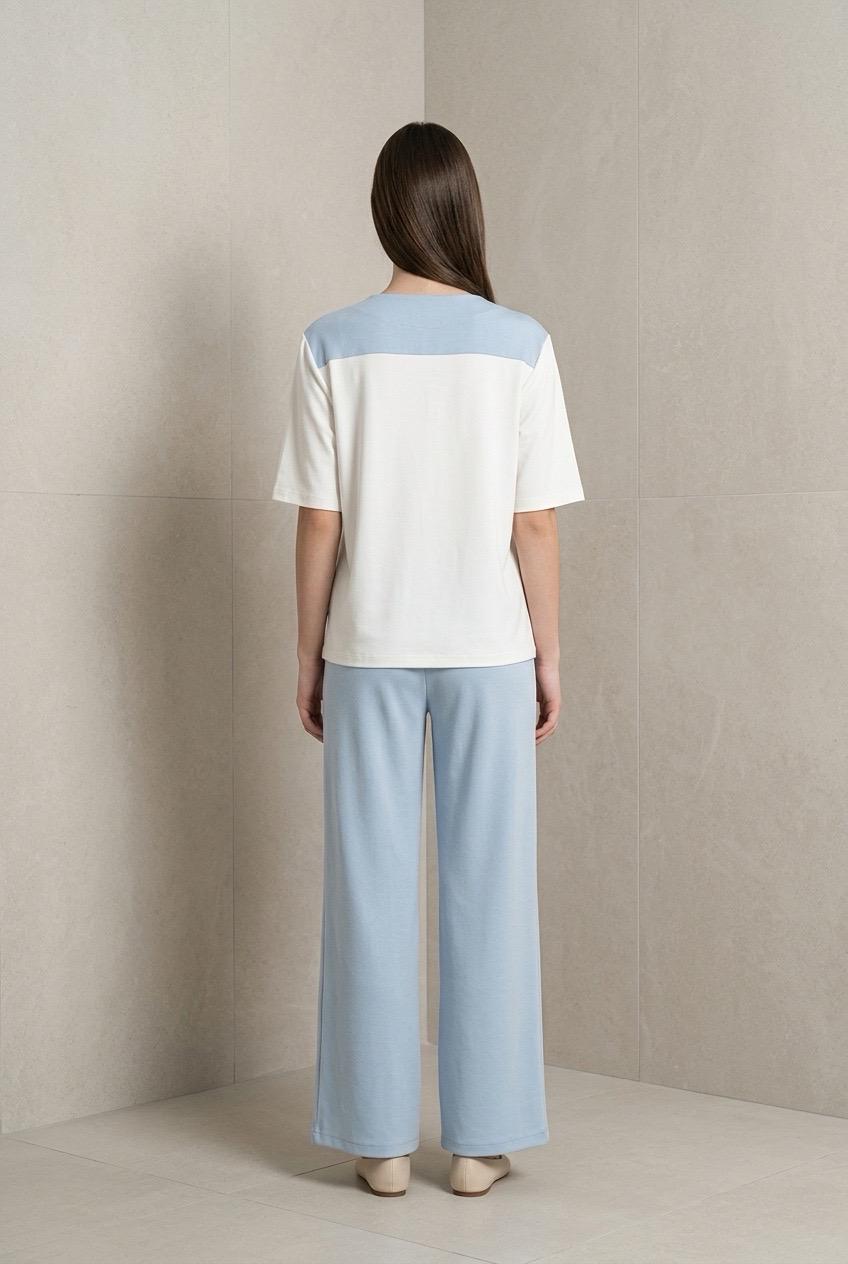 Fular Detaylı Modal T-shirt Eşofman Takım - Mavi - Görsel 2