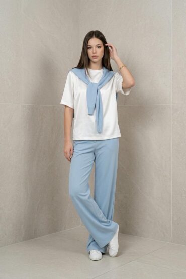 Fular Detaylı Modal T-shirt Eşofman Takım - Mavi