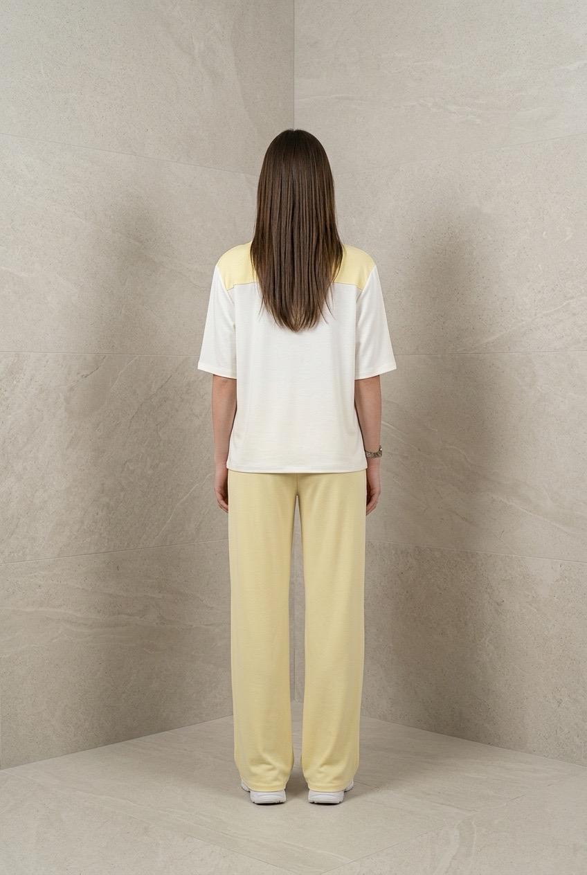 Fular Detaylı Modal T-shirt Eşofman Takım - Sarı - Görsel 2