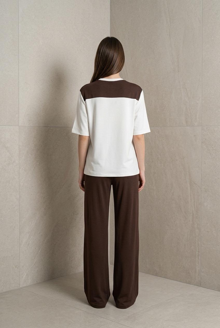 Fular Detaylı Modal T-shirt Eşofman Takım - Kahverengi - Görsel 2
