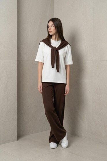 Fular Detaylı Modal T-shirt Eşofman Takım - Kahverengi
