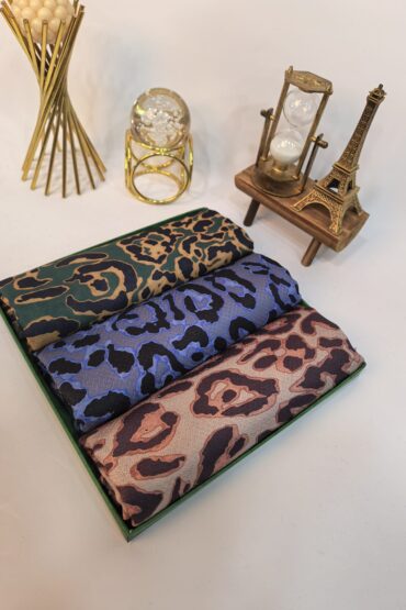 Premium Leopar Dokulu Şal Üçlü Set