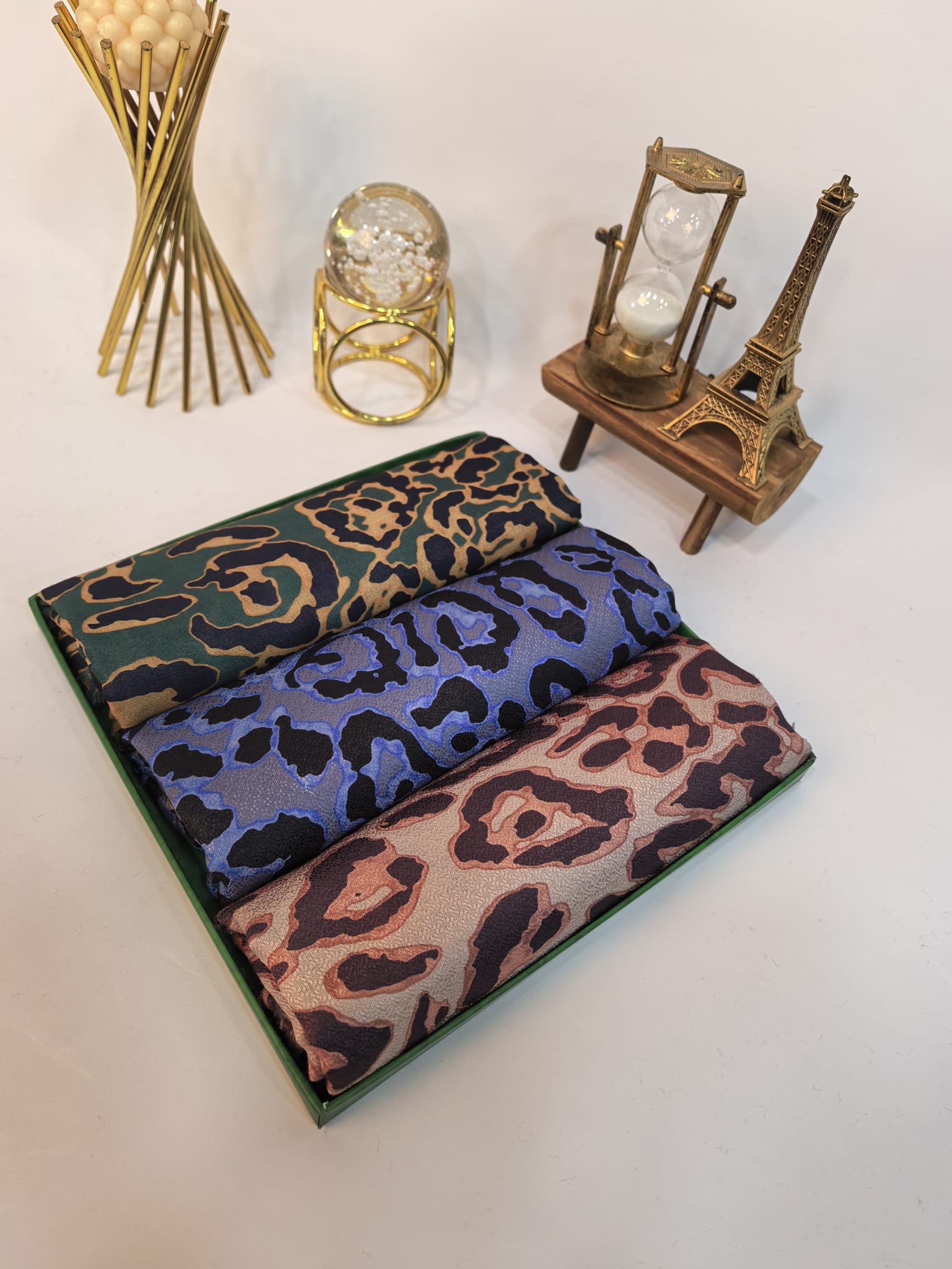 Premium Leopar Dokulu Şal Üçlü Set