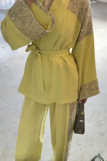 Payetli Kimona Takım – Yağ Yeşili